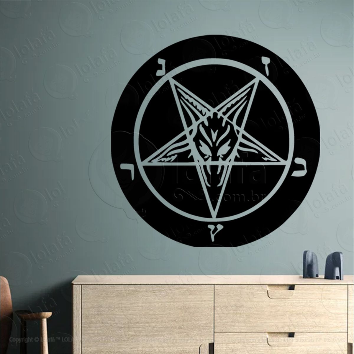 roda baphomet pentagrama adesivo de parede decorativo para casa, sala, quarto, vidro e altar ocultista - mod:6