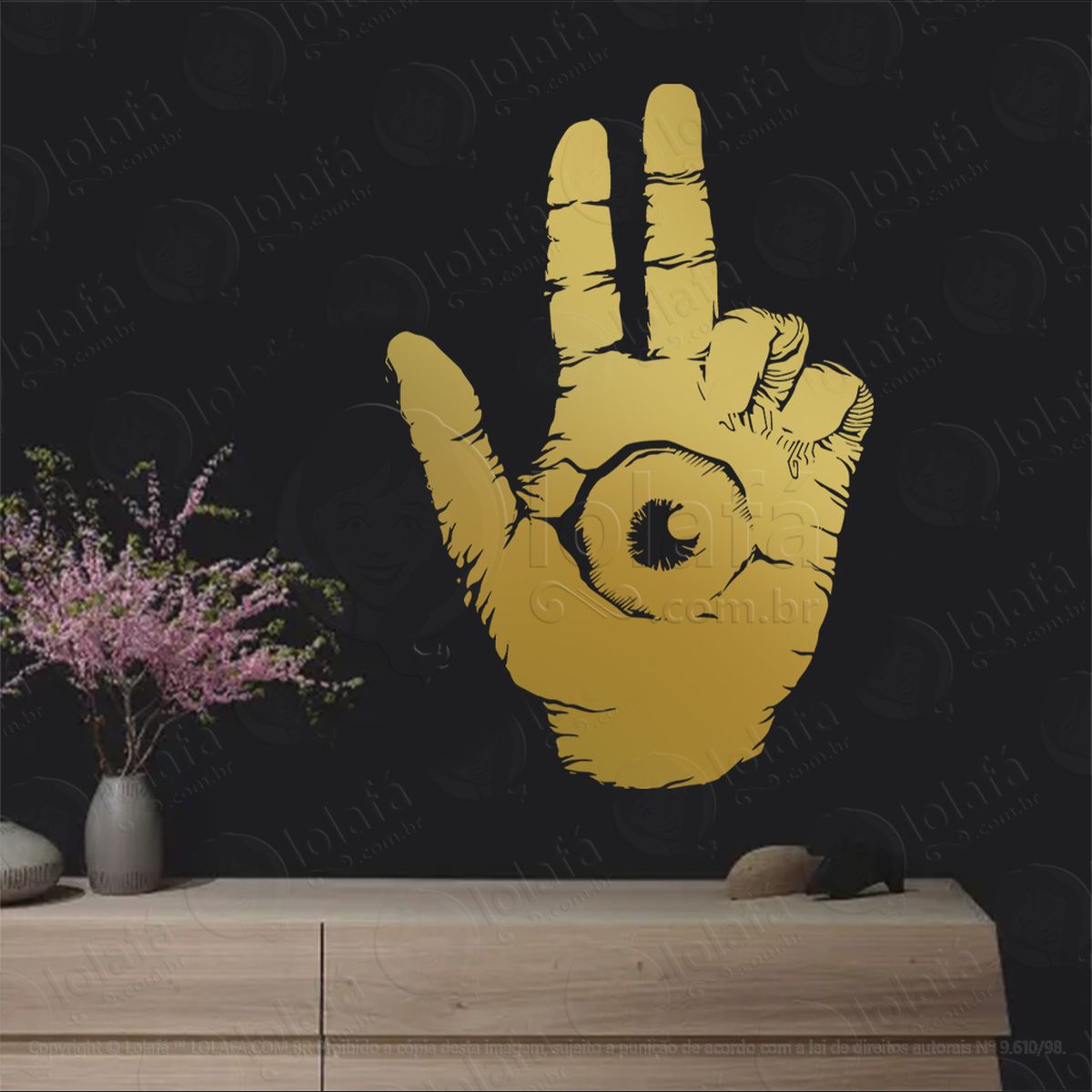 olho na mão eye in hand adesivo de parede decorativo para casa, sala, quarto, vidro e altar ocultista - mod:17