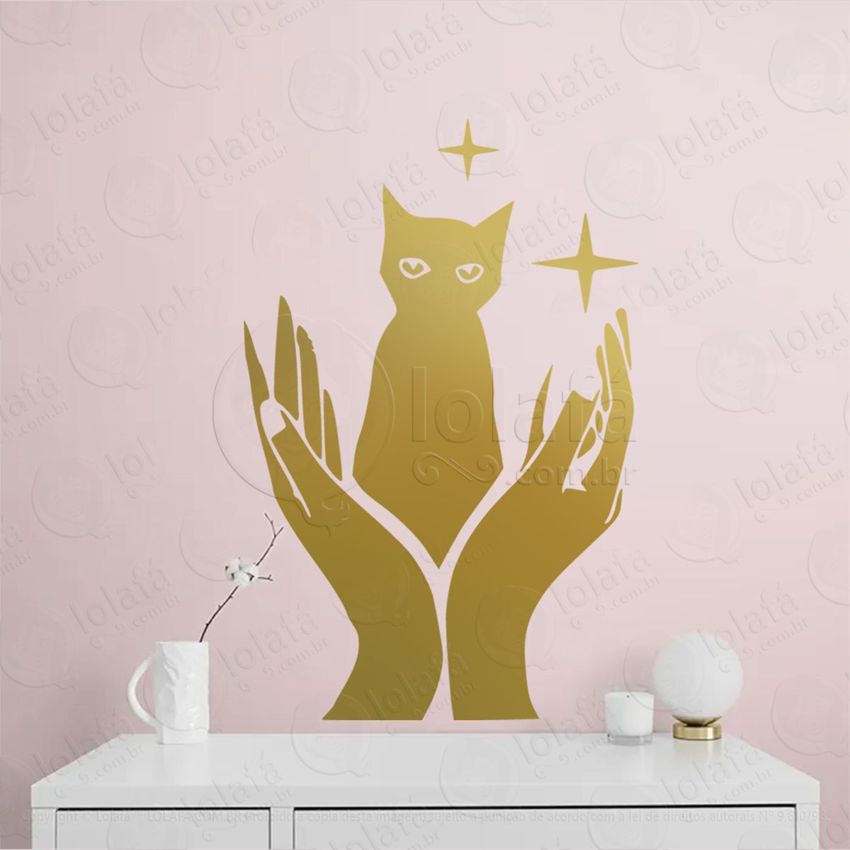 mãos e gato hands and cat adesivo de parede decorativo para casa, sala, quarto, vidro e altar ocultista - mod:21