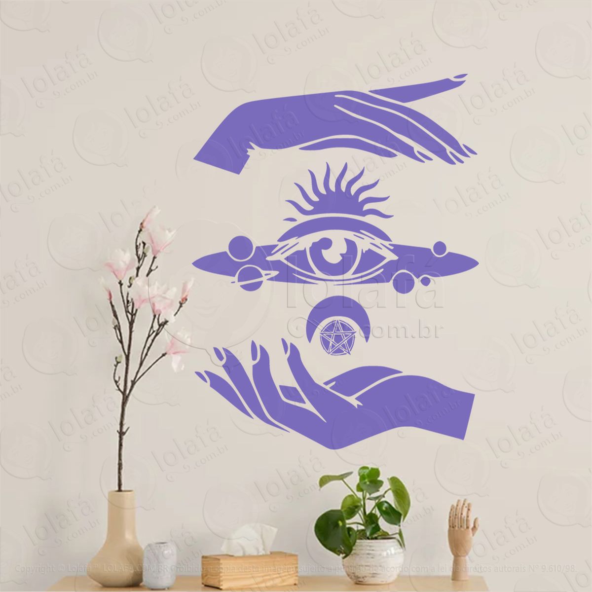 mãos e olhos hands and eye adesivo de parede decorativo para casa, sala, quarto, vidro e altar ocultista - mod:22