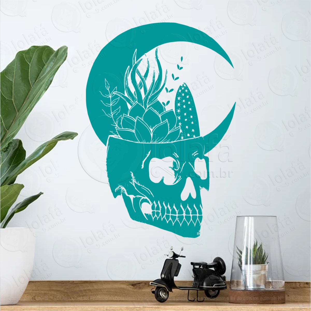 crânio lua milho skull moon corn adesivo de parede decorativo para casa, sala, quarto, vidro e altar ocultista - mod:52