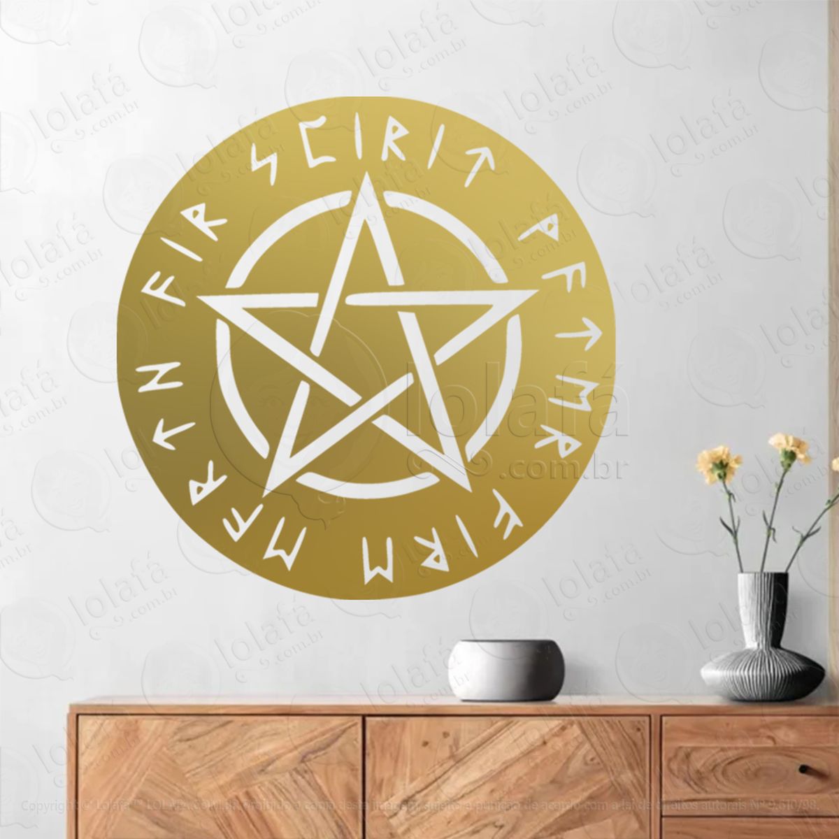 círculo do pentagrama rúnico rune circle adesivo de parede decorativo para casa, sala, quarto, vidro e altar ocultista - mod:57