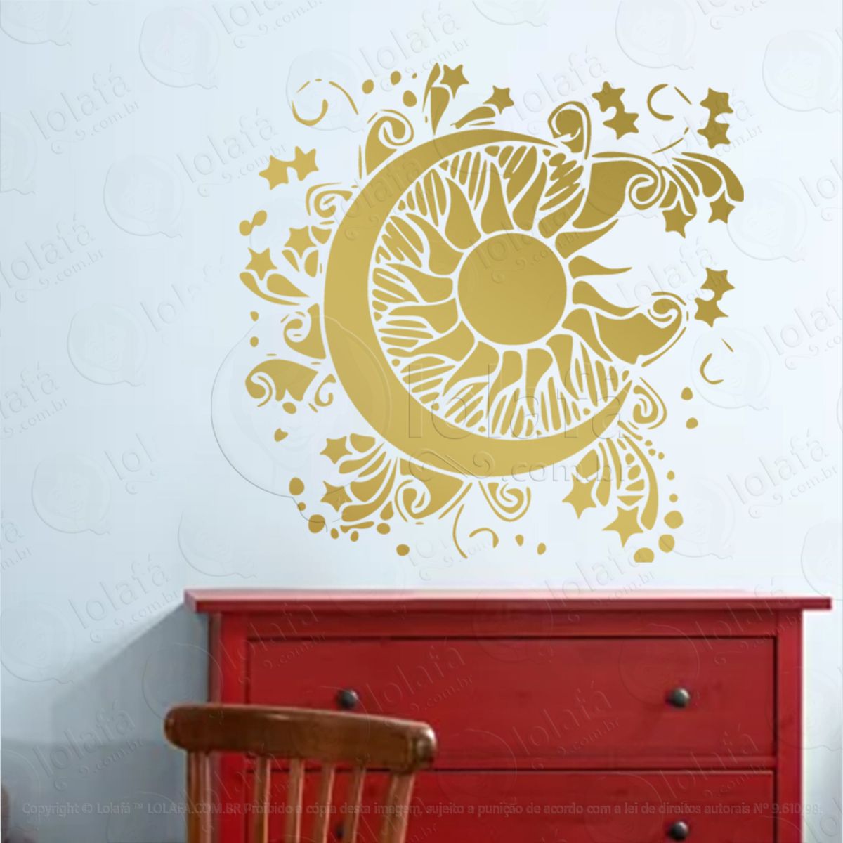 sol e lua sun and moon adesivo de parede decorativo para casa, sala, quarto, vidro e altar ocultista - mod:65