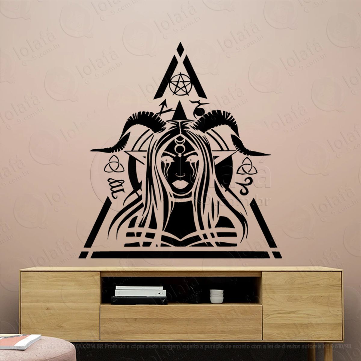 garota oculta triângulo triangle occult girl adesivo de parede decorativo para casa, sala, quarto, vidro e altar ocultista - mod:70