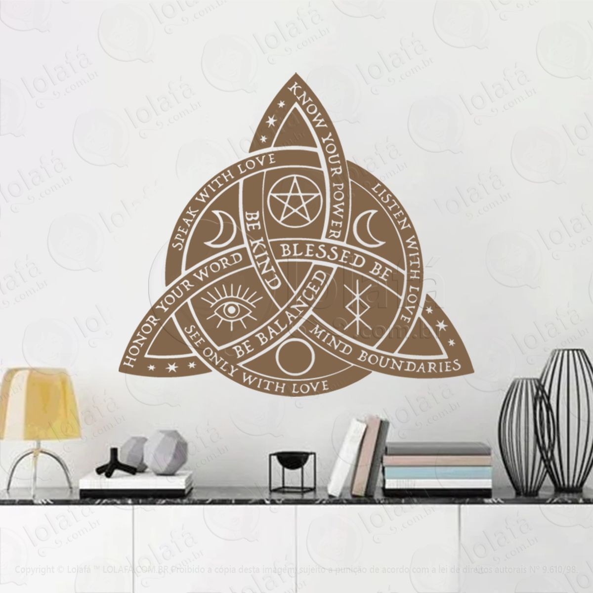 triquetra adesivo de parede decorativo para casa, sala, quarto, vidro e altar ocultista - mod:74