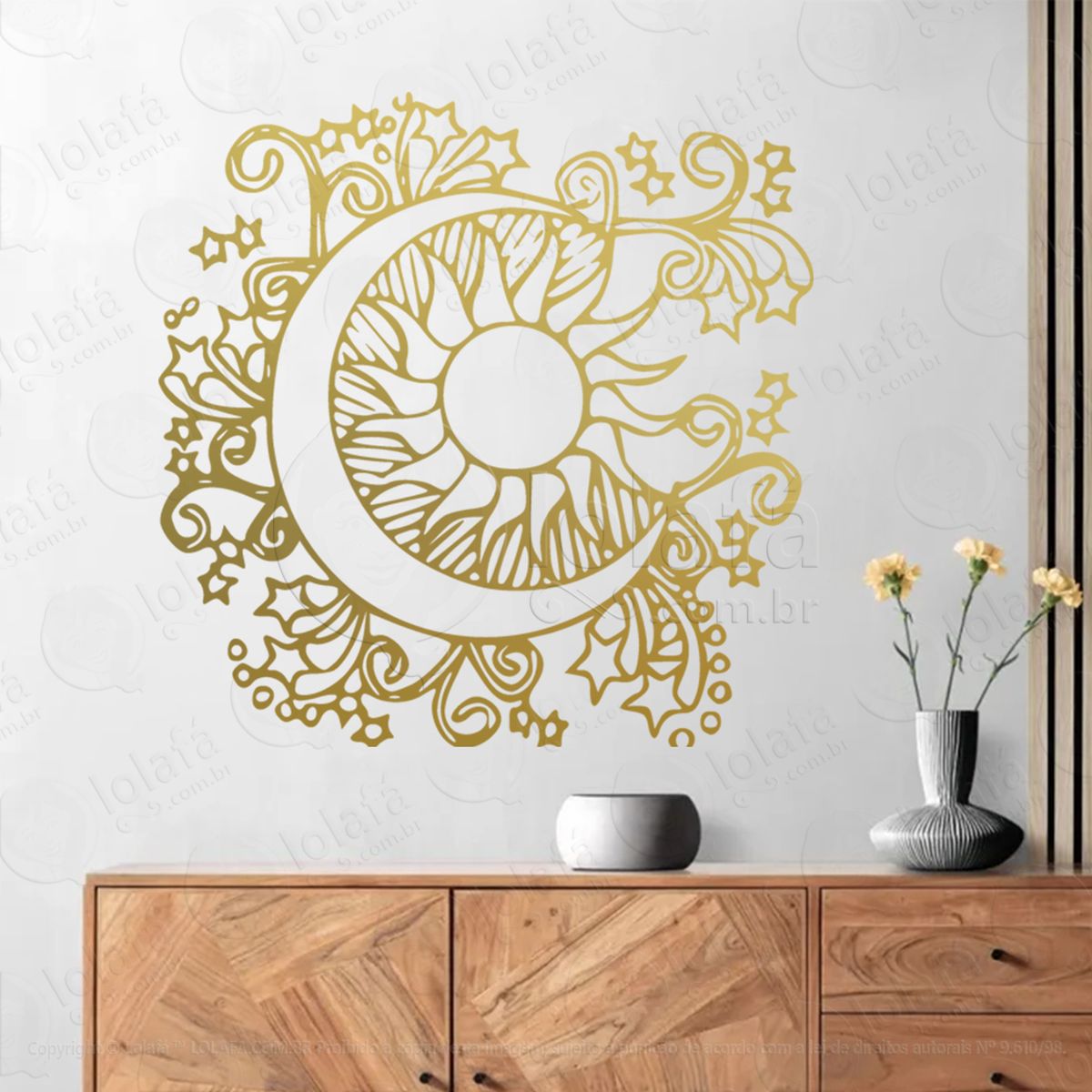 sol e lua sun and moon adesivo de parede decorativo para casa, sala, quarto, vidro e altar ocultista - mod:116