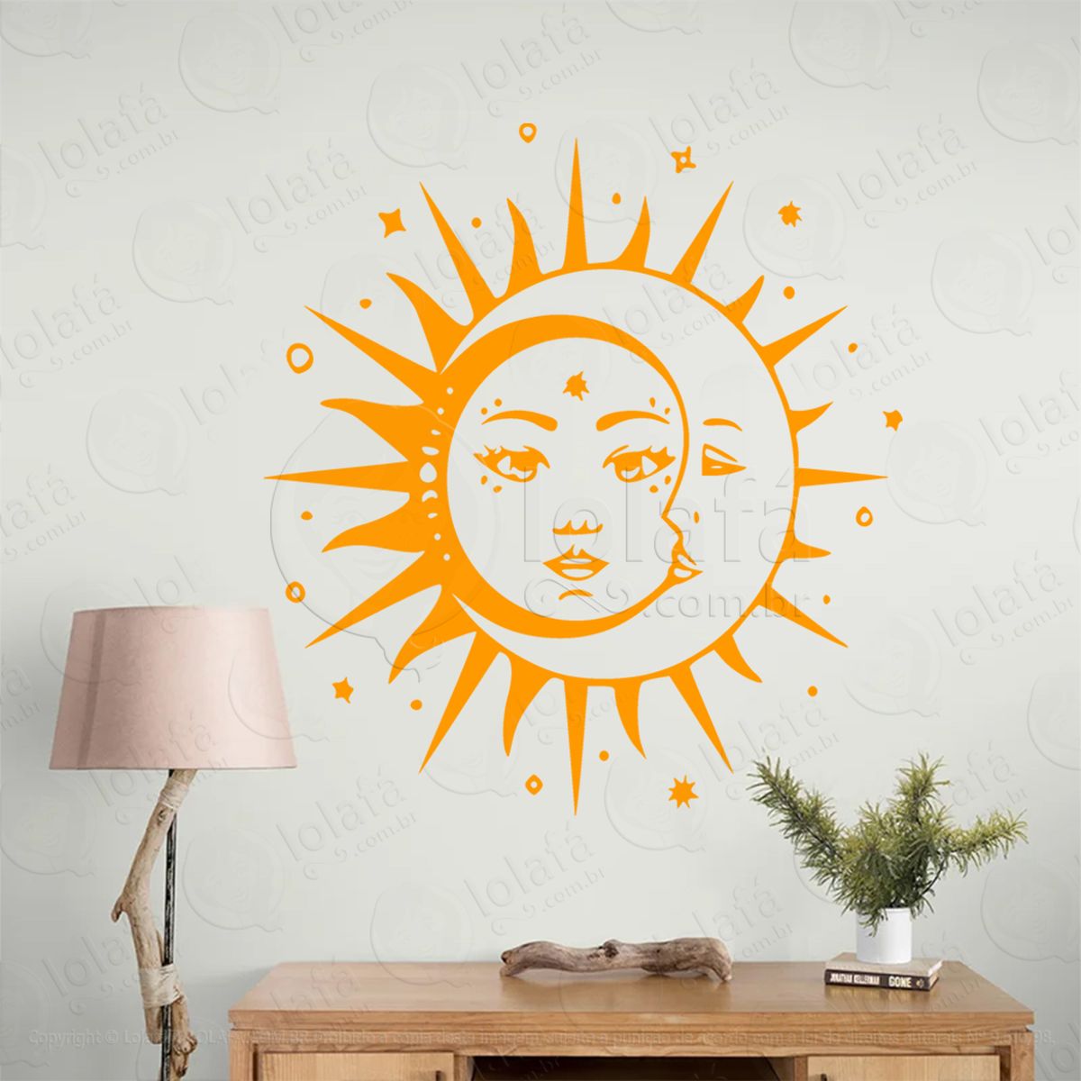 sol dentro da lua sun inside moon adesivo de parede decorativo para casa, sala, quarto, vidro e altar ocultista - mod:117