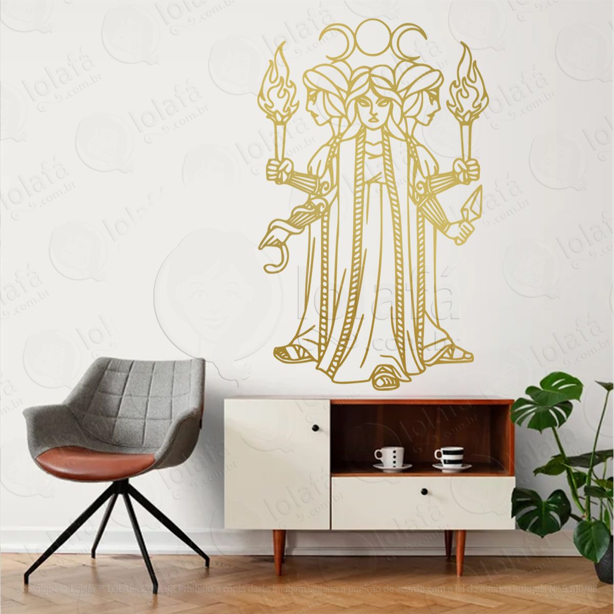 deusa tríplice triluna triple goddess adesivo de parede decorativo para casa, sala, quarto, vidro e altar ocultista - mod:126