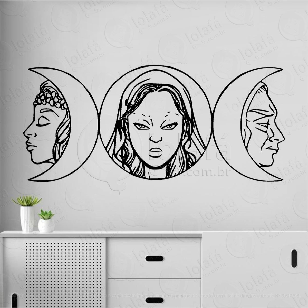 deusa tríplice triluna triple goddess adesivo de parede decorativo para casa, sala, quarto, vidro e altar ocultista - mod:128