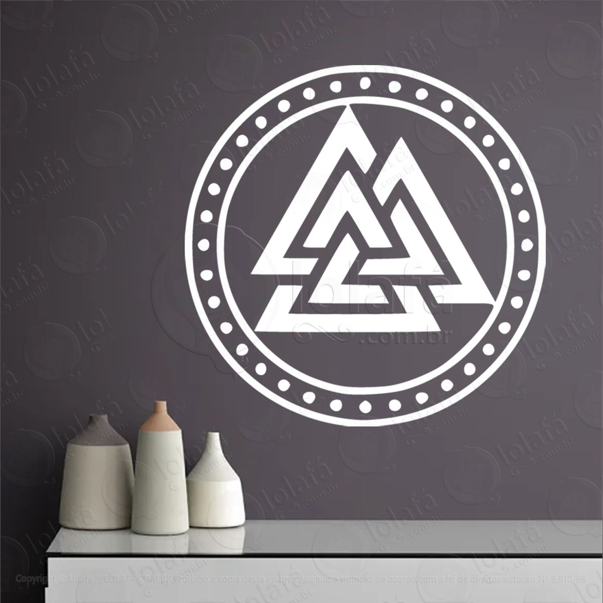 valknut adesivo de parede decorativo para casa, sala, quarto, vidro e altar ocultista - mod:132