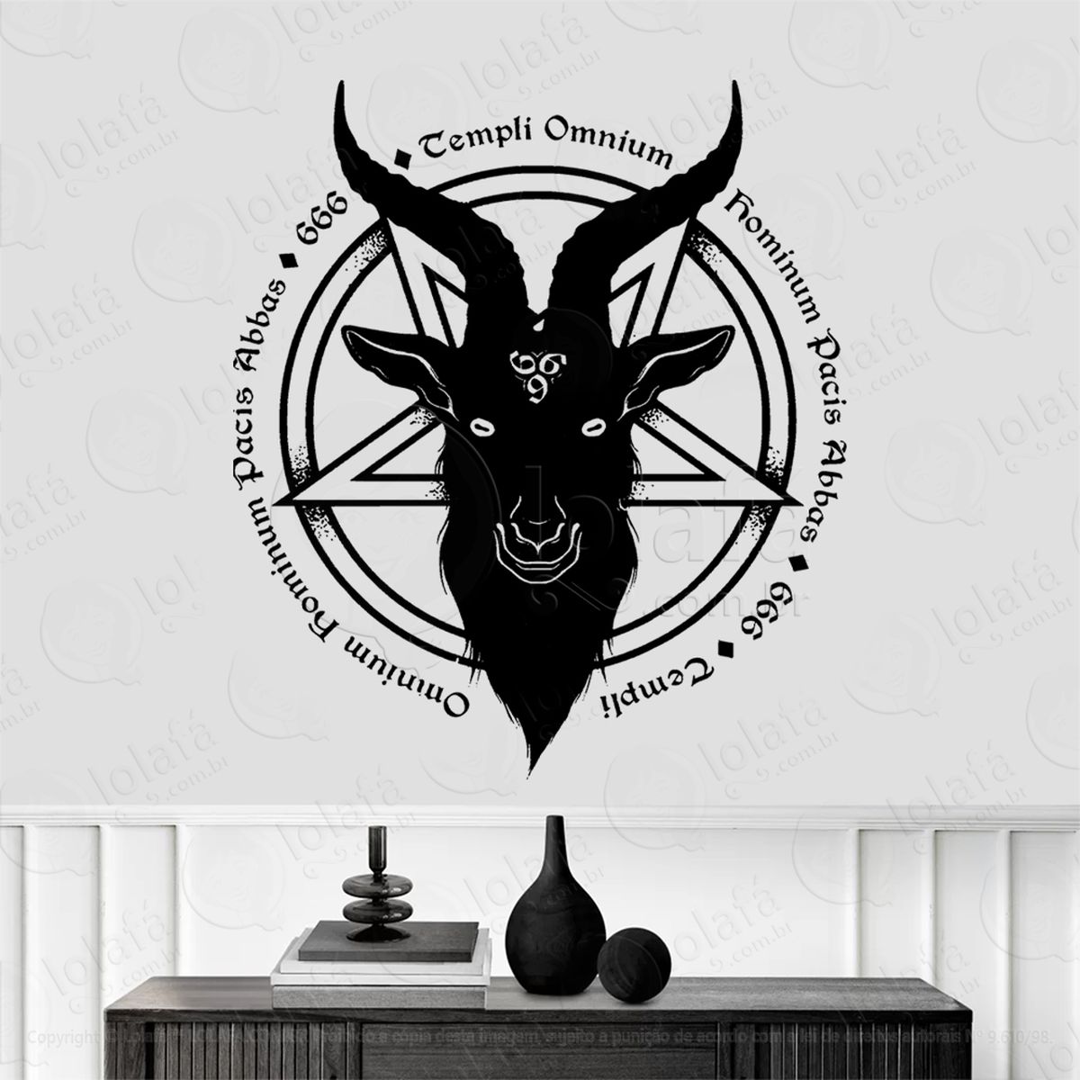 roda cabeça de bode goats head wheel adesivo de parede decorativo para casa, sala, quarto, vidro e altar ocultista - mod:175