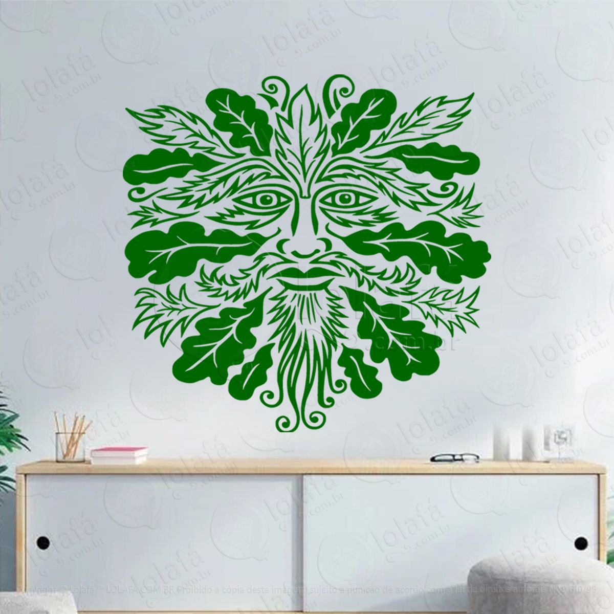 homem verde black oak green man adesivo de parede decorativo para casa, sala, quarto, vidro e altar ocultista - mod:181