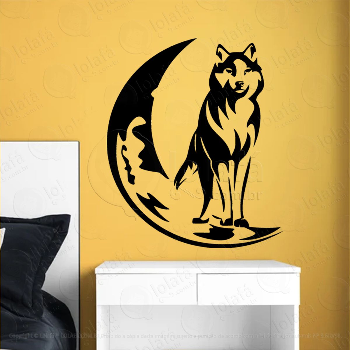 cão da lua moon dog adesivo de parede decorativo para casa, sala, quarto, vidro e altar ocultista - mod:197