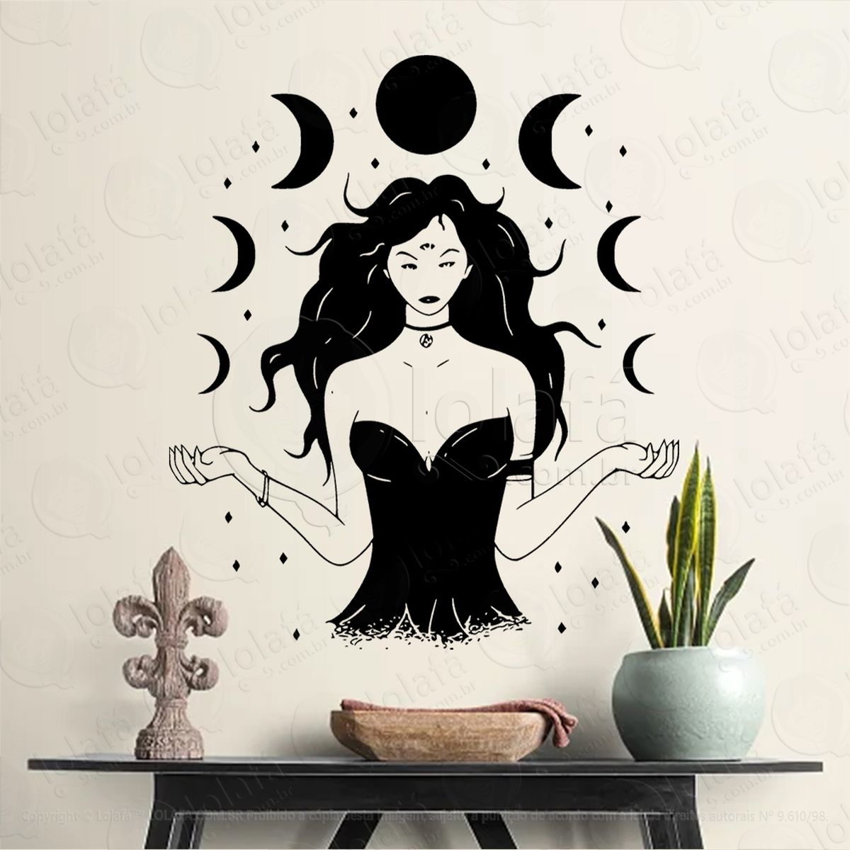 deusa lua moon goddess adesivo de parede decorativo para casa, sala, quarto, vidro e altar ocultista - mod:198