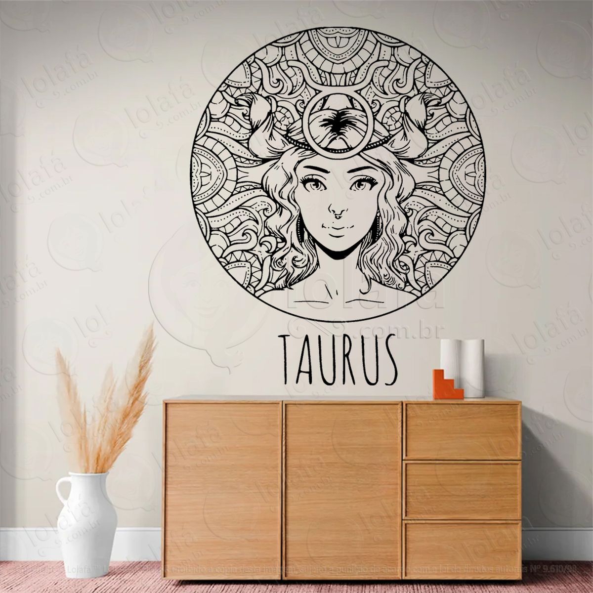 mandala signo de touro astrologia taurus adesivo de parede decorativo para casa, sala, quarto, vidro e altar ocultista - mod:231