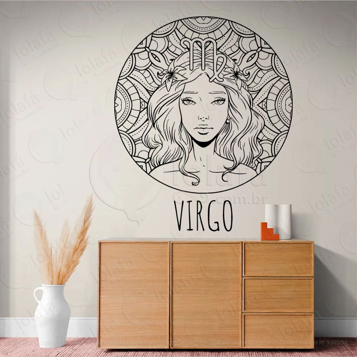 mandala signo de virgem astrologia virgo adesivo de parede decorativo para casa, sala, quarto, vidro e altar ocultista - mod:232