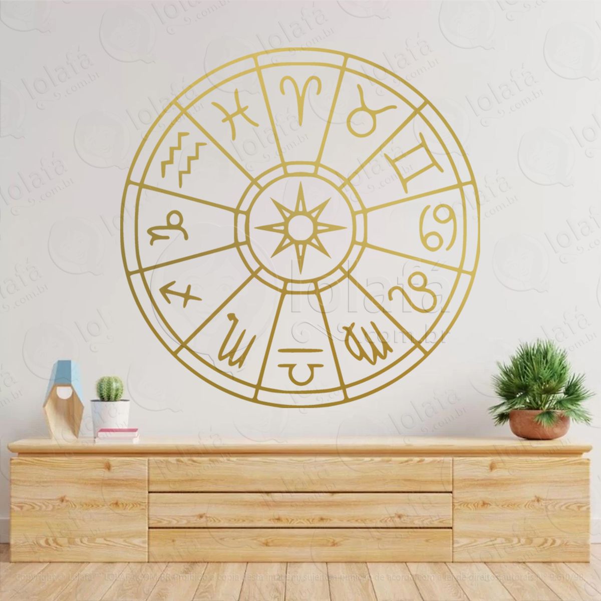 roda símbolos do zodíaco zodiac symbols wheel adesivo de parede decorativo para casa, sala, quarto, vidro e altar ocultista - mod:234