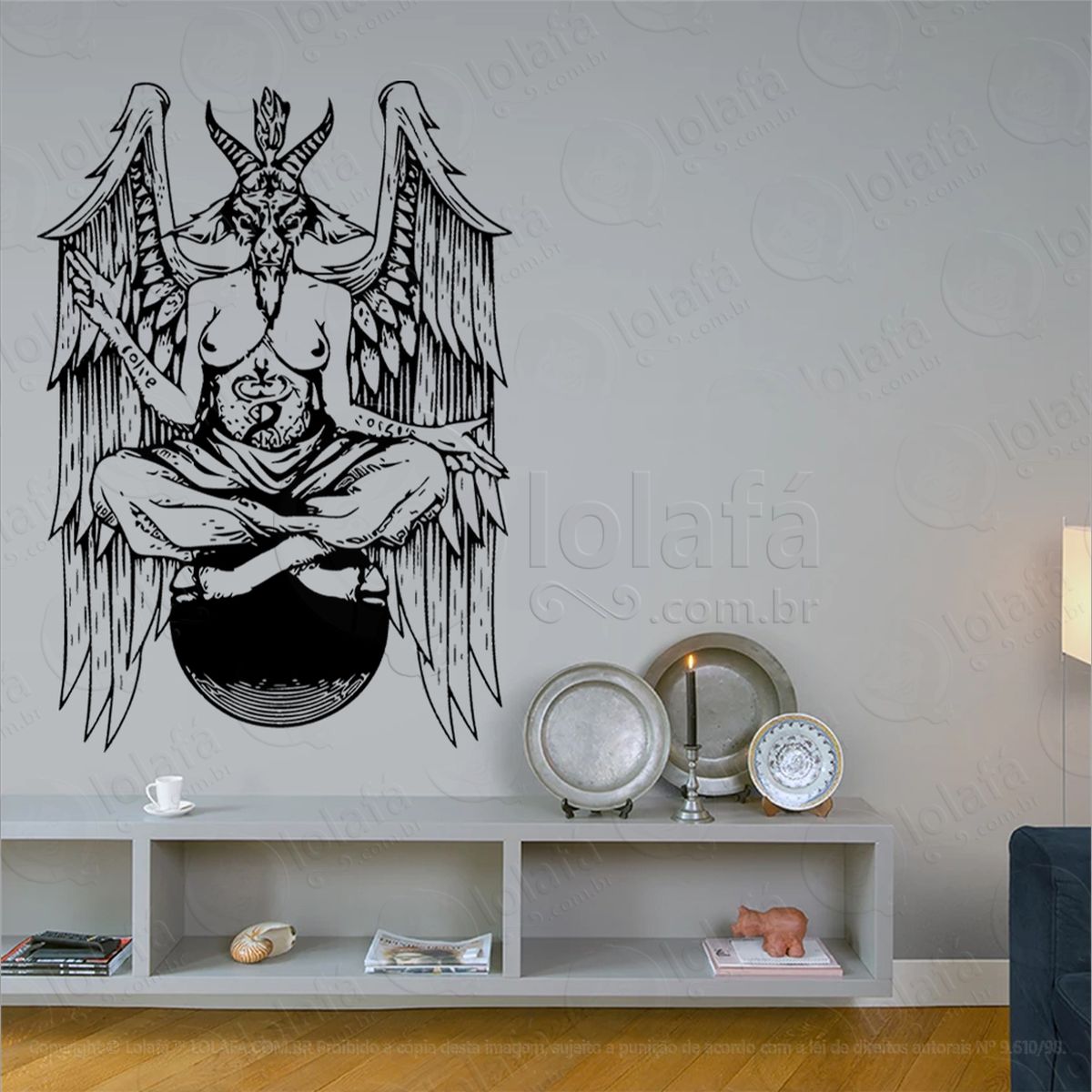 baphomet adesivo de parede decorativo para casa, sala, quarto, vidro e altar ocultista - mod:237