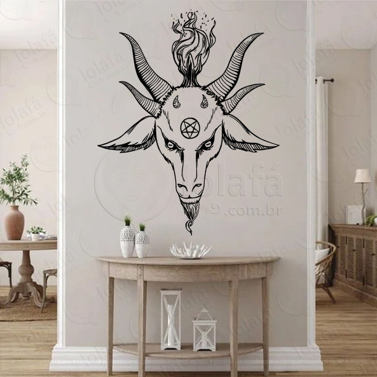 cabeça de baphomet head adesivo de parede decorativo para casa, sala, quarto, vidro e altar ocultista - mod:238