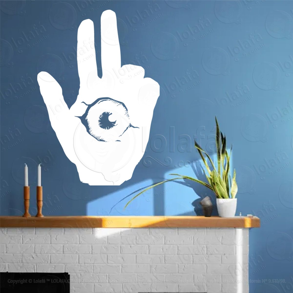 olho na mão eye in hand adesivo de parede decorativo para casa, sala, quarto, vidro e altar ocultista - mod:250