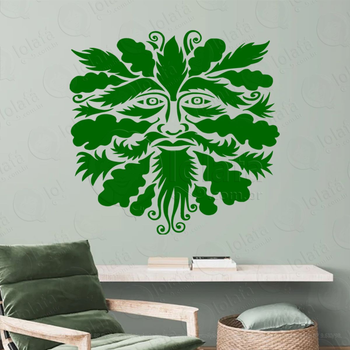 homem verde black oak green man adesivo de parede decorativo para casa, sala, quarto, vidro e altar ocultista - mod:254