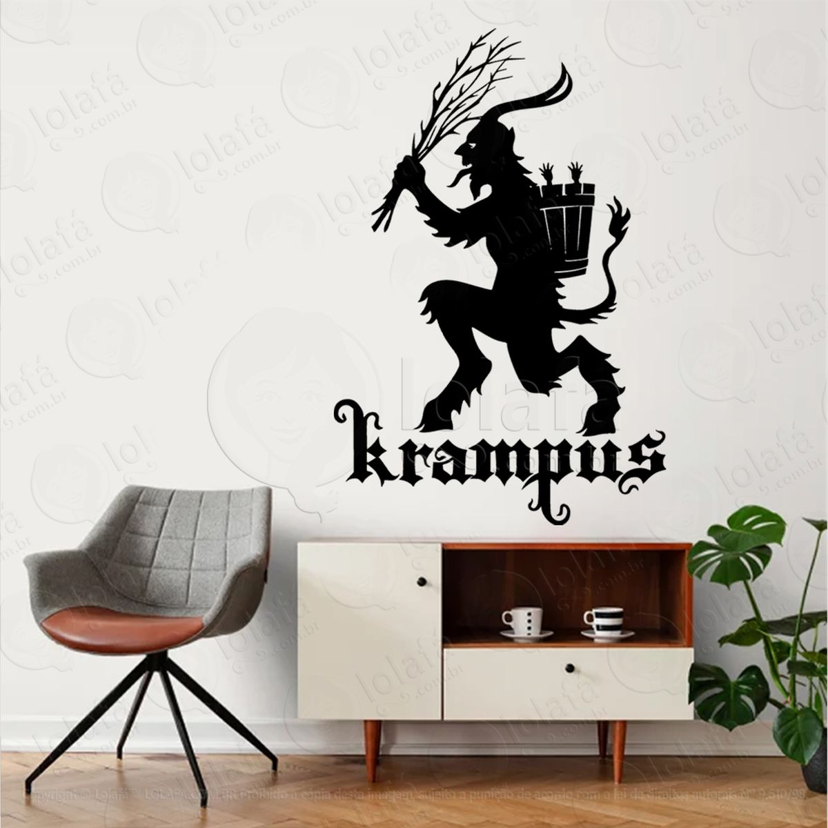 krampus adesivo de parede decorativo para casa, sala, quarto, vidro e altar ocultista - mod:260