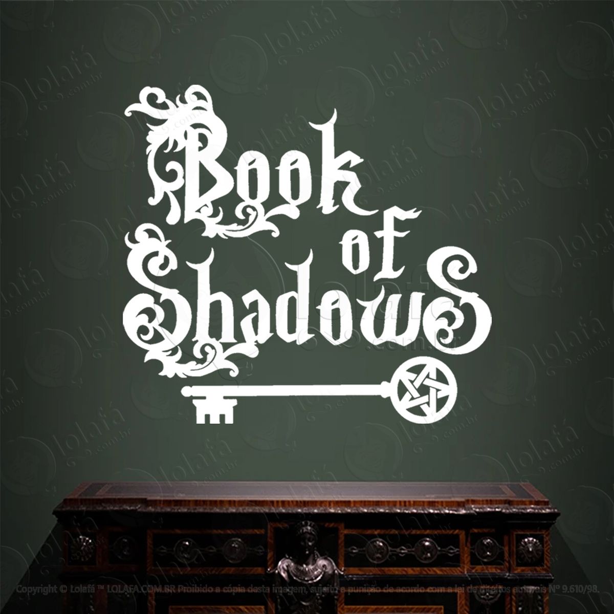 book of shadows livro das sombras chave wicca adesivo de parede decorativo para casa, sala, quarto, vidro e altar ocultista - mod:283