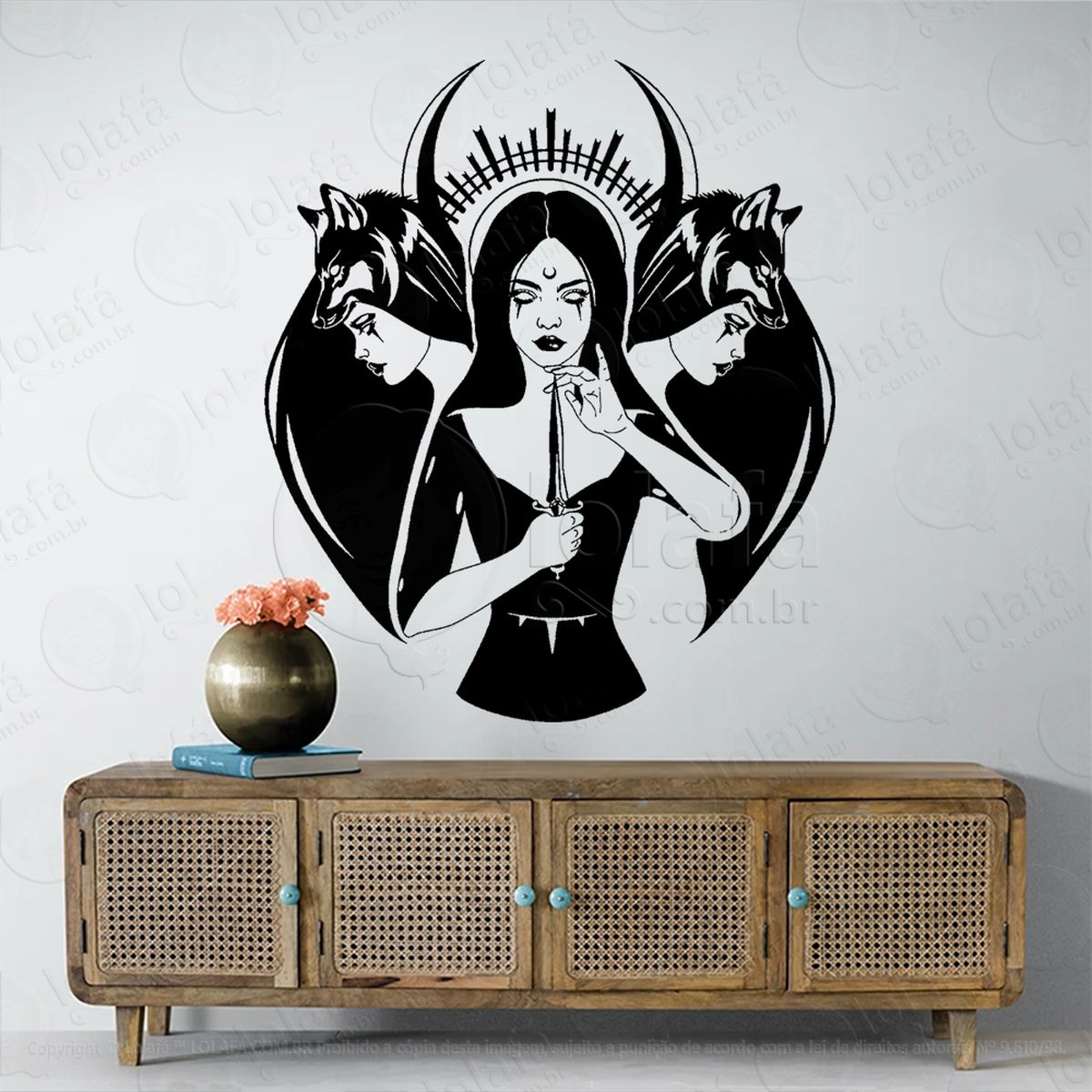 lobos hécate deusa paganismo bruxaria adesivo de parede decorativo para casa, sala, quarto, vidro e altar ocultista - mod:303