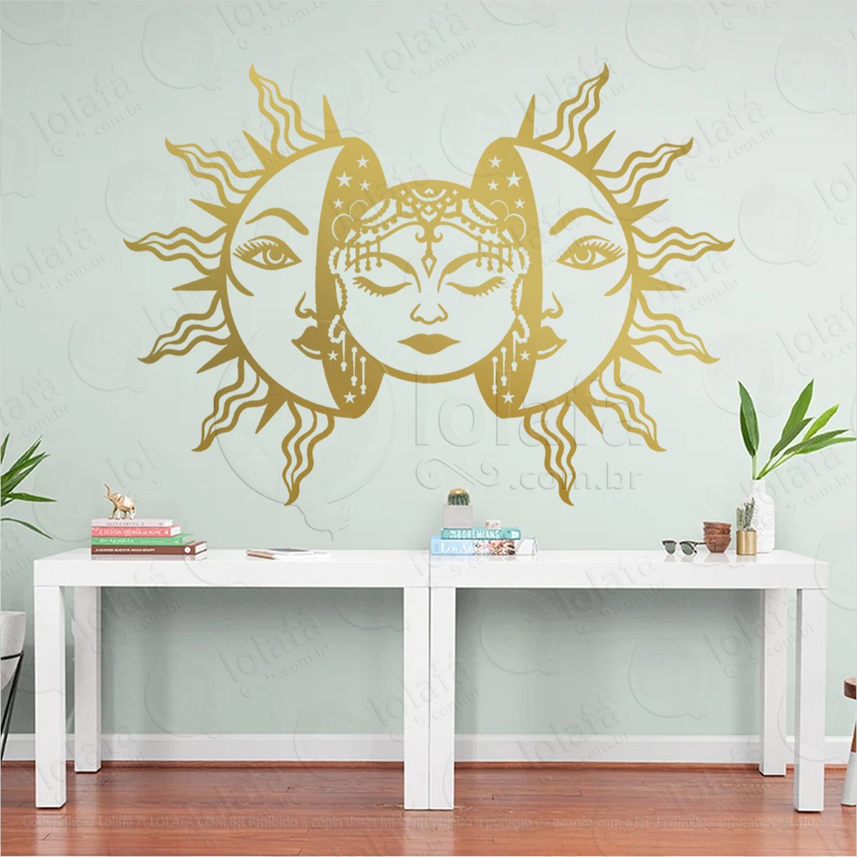 sol e lua mistério paganismo esotérico adesivo de parede decorativo para casa, sala, quarto, vidro e altar ocultista - mod:312