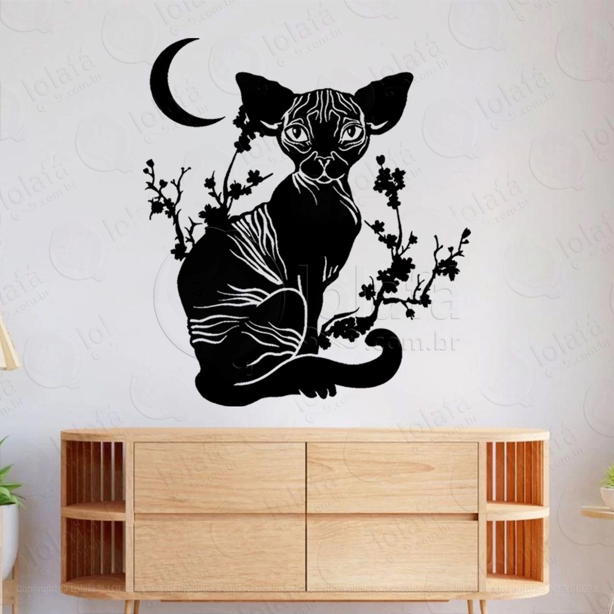 sphynx gato de bruxa altar adesivo de parede decorativo para casa, sala, quarto, vidro e altar ocultista - mod:313