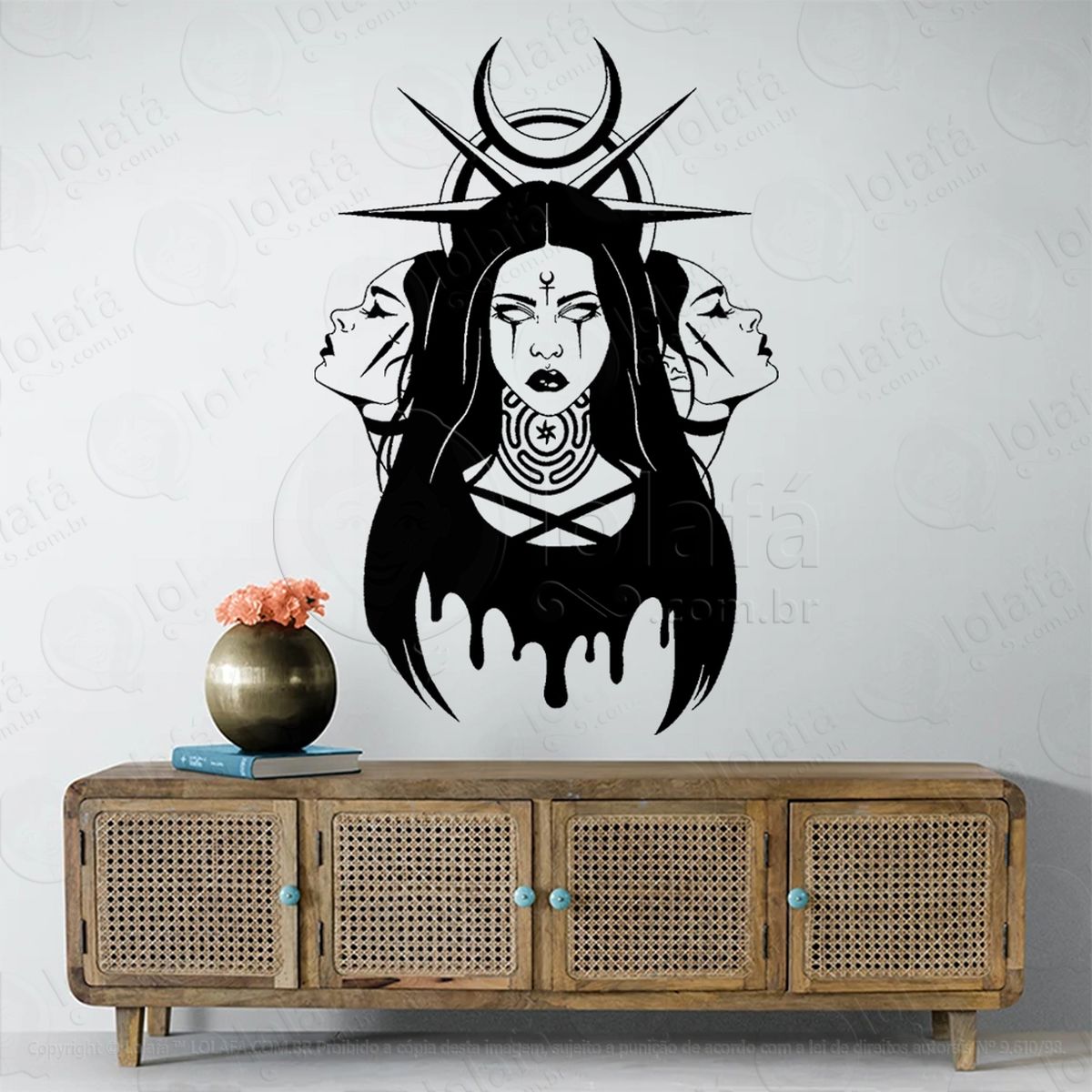 três face de hécate triluna wicca ritual adesivo de parede decorativo para casa, sala, quarto, vidro e altar ocultista - mod:316