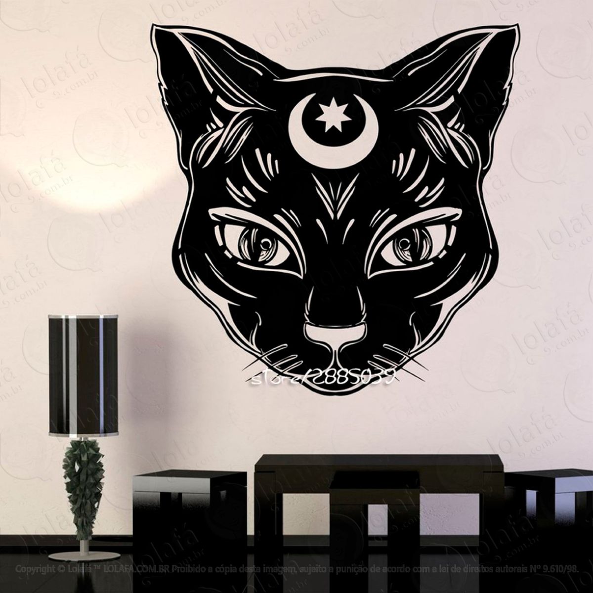gato preto com lua adesivo de parede decorativo para casa, sala, quarto e vidro - mod:55
