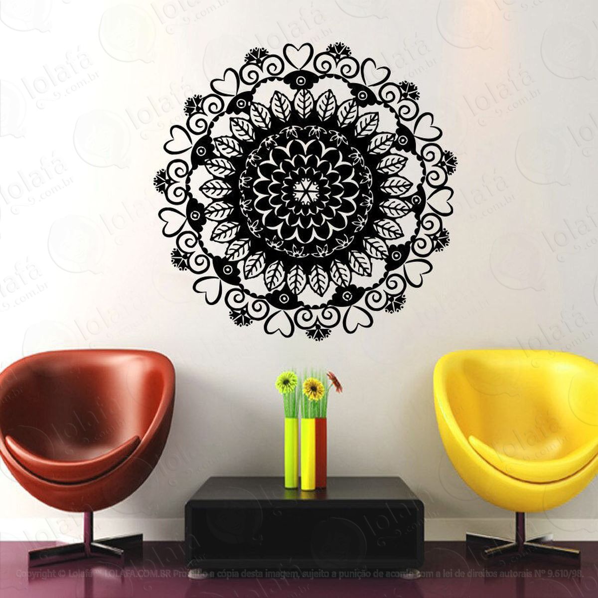 mandala para fortalecer o amor adesivo de parede decorativo para casa, quarto, sala e vidro - mod:193