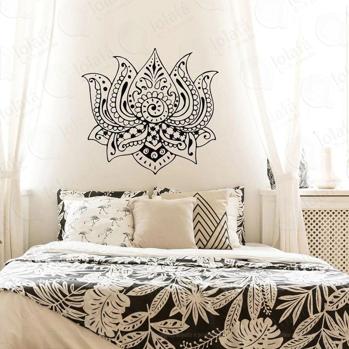 mandala flor de lótus para cultivar bons sonhos adesivo de parede decorativo para casa, quarto, sala e vidro - mod:417