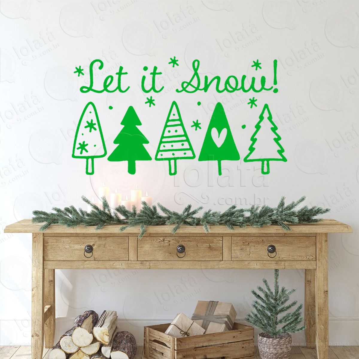 Árvores de natal frase let it snow! adesivo de natal para vitrine, parede, porta - fácil remoção mod:23