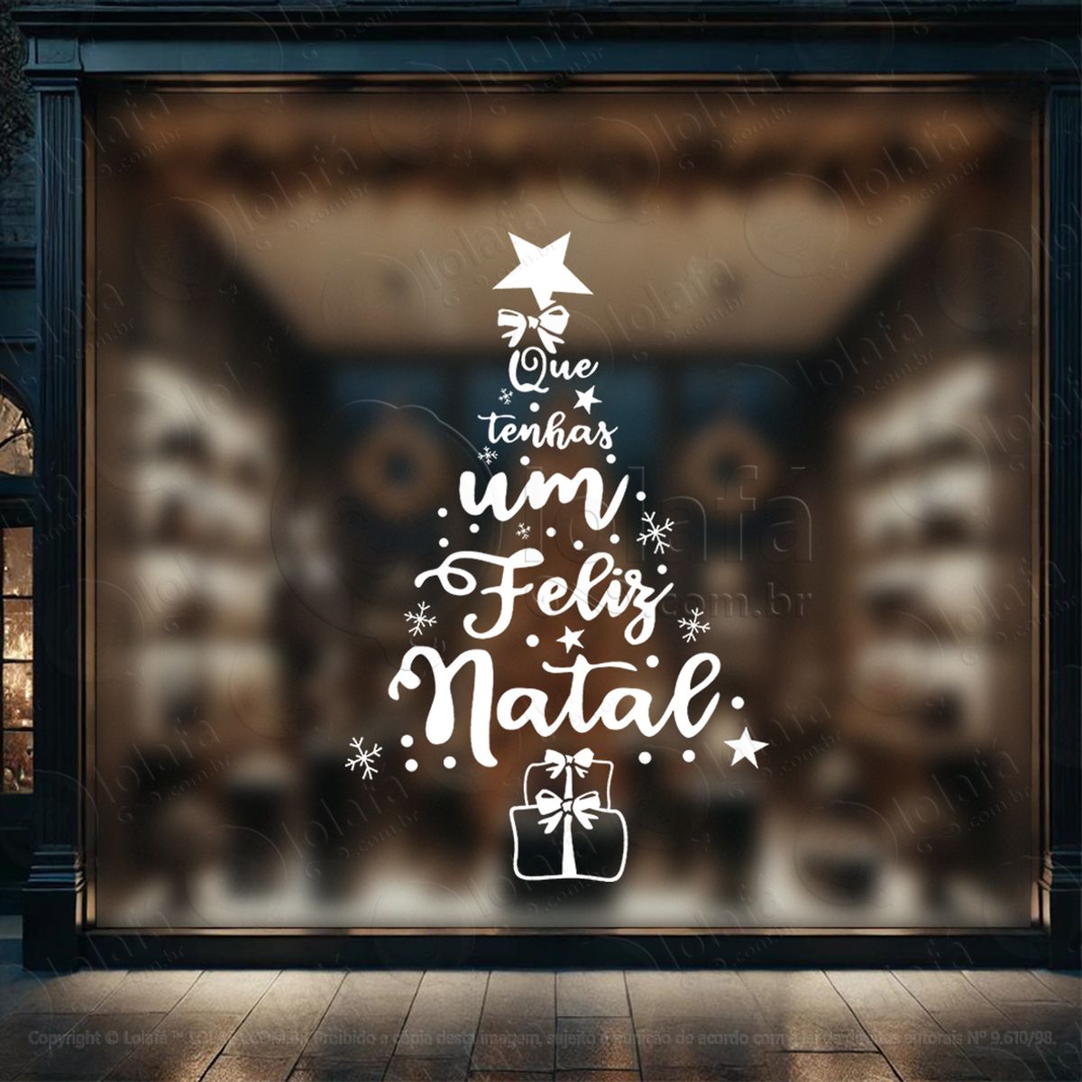 Árvore de natal frase feliz natal adesivo de natal para vitrine, parede, porta - fácil remoção mod:30