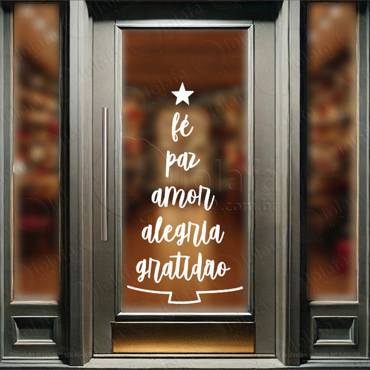 Árvore de natal frase fé paz amor adesivo de natal para vitrine, parede, porta - fácil remoção mod:42