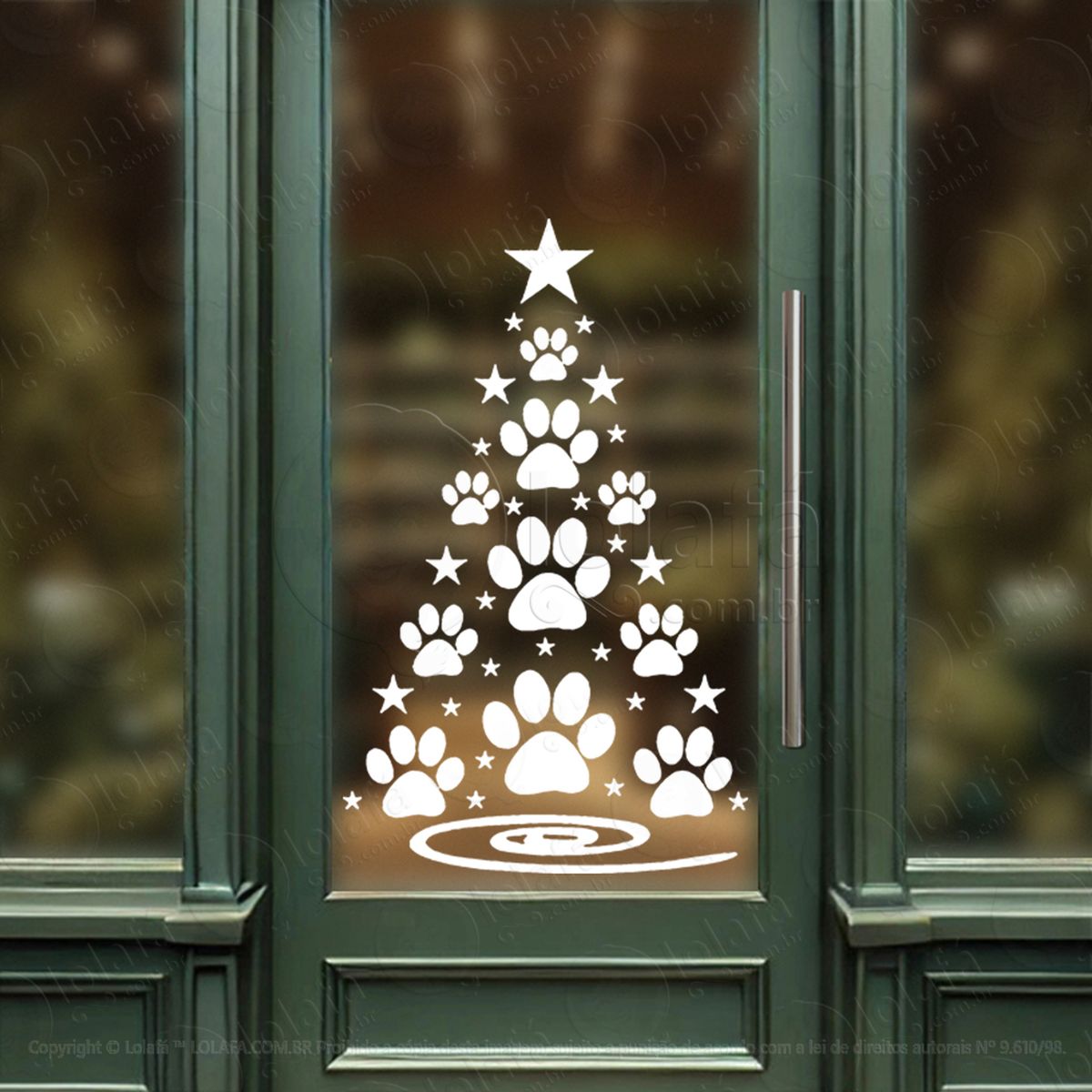 Árvore de natal de patas pet adesivo de natal para vitrine, parede, porta - fácil remoção mod:70