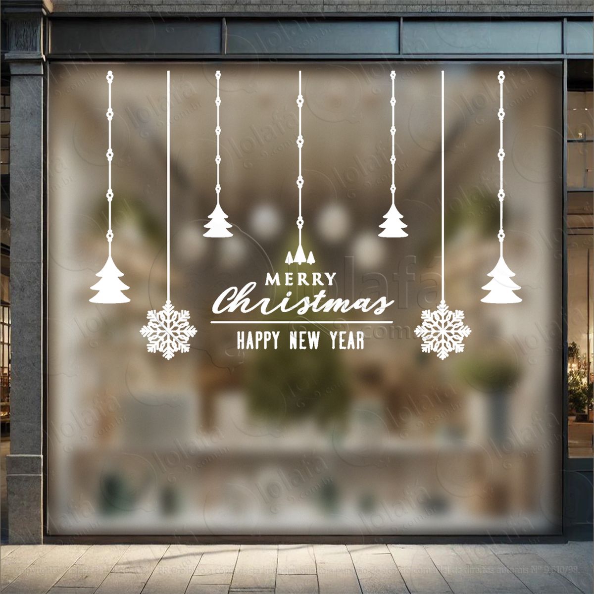 cortina de natal e merry christmas  adesivo de natal para vitrine, parede, porta - fácil remoção mod:184