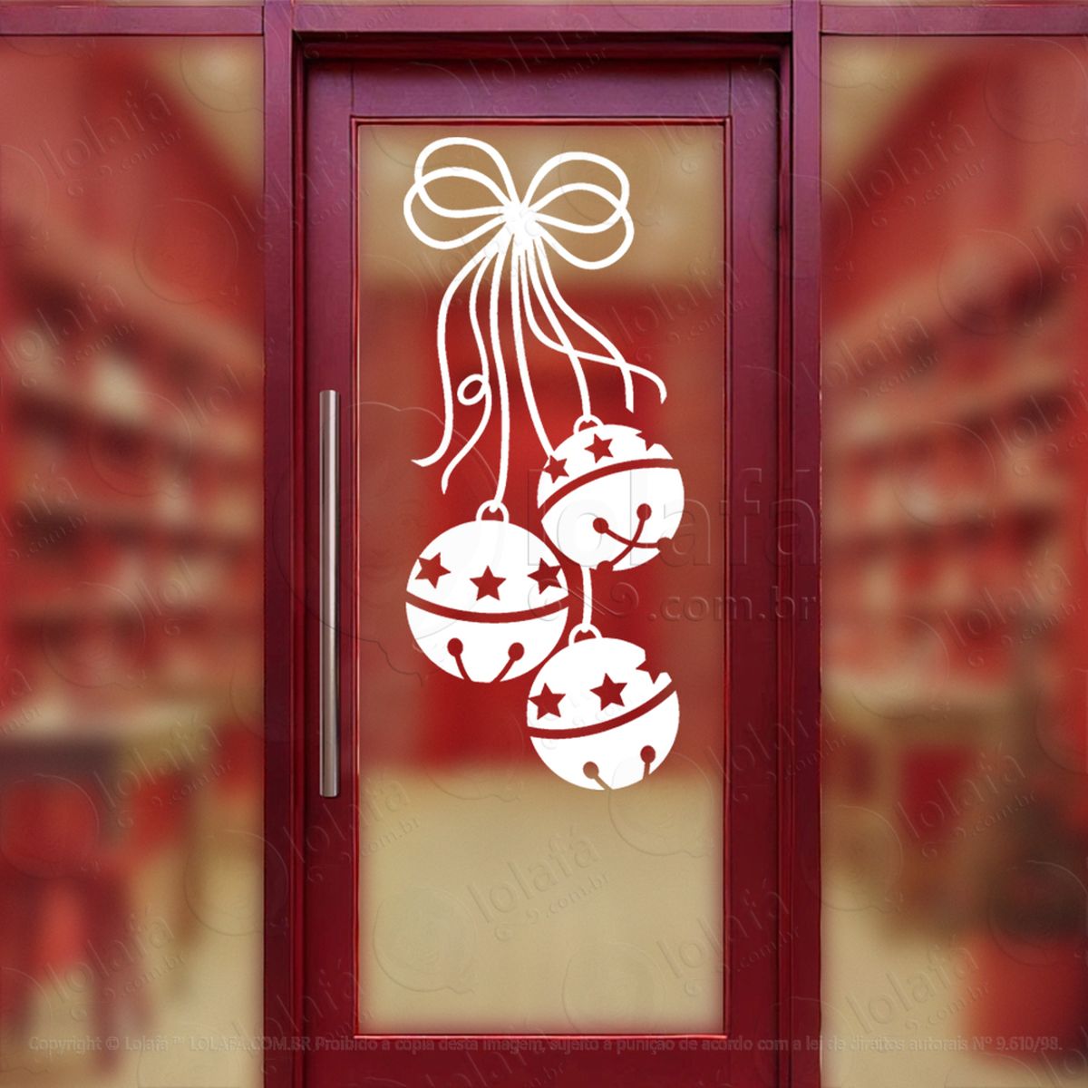 sino de natal com laço adesivo de natal para vitrine, parede, porta - fácil remoção mod:205