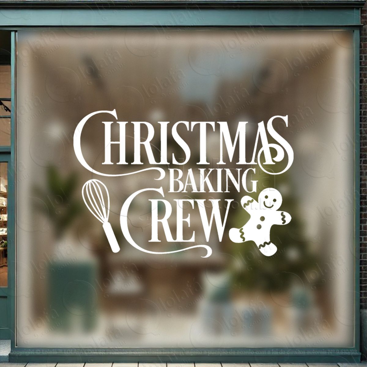 frase christmas baking crew adesivo de natal para vitrine, parede, porta - fácil remoção mod:402