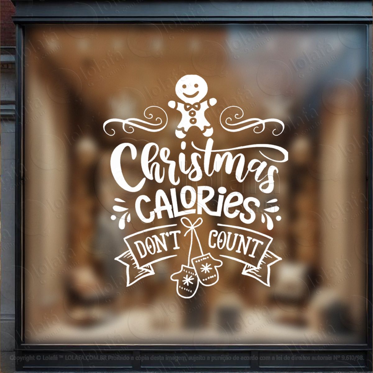 frase christmas calories dont count adesivo de natal para vitrine, parede, porta - fácil remoção mod:403