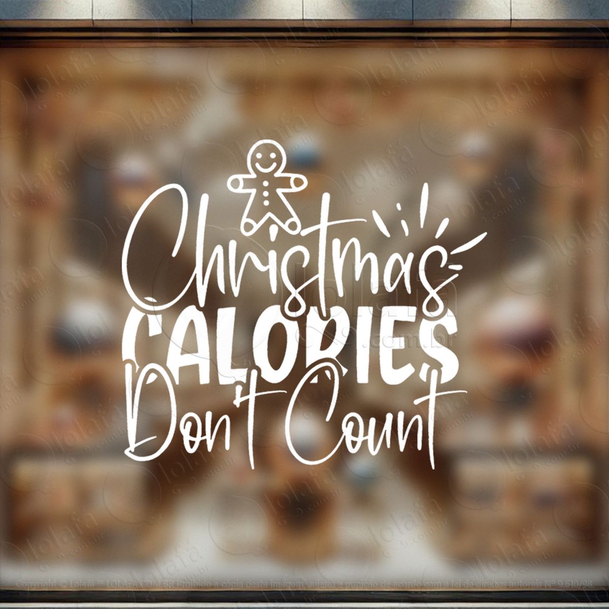 frase christmas calories dont count adesivo de natal para vitrine, parede, porta - fácil remoção mod:404