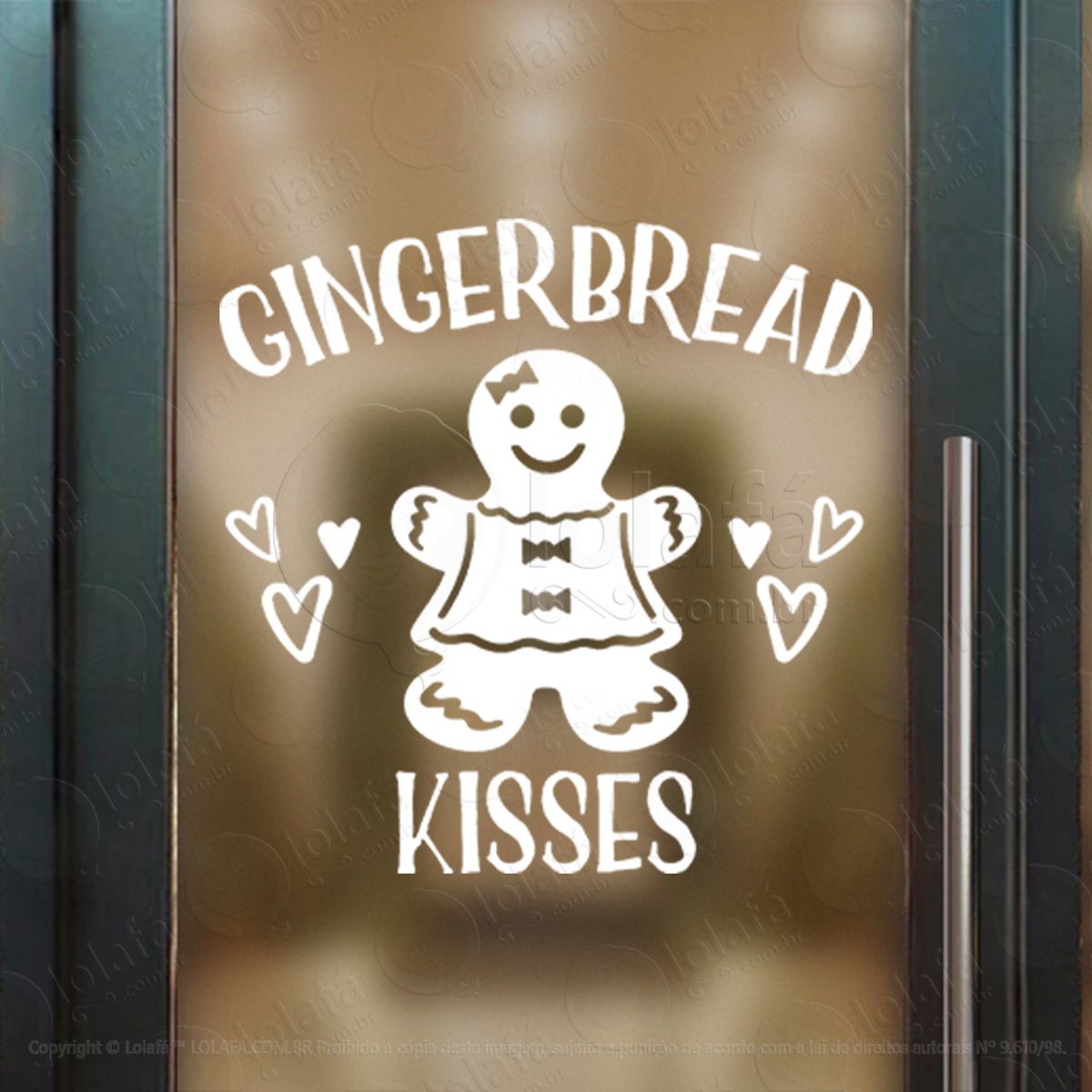 frase gingerbread kisses adesivo de natal para vitrine, parede, porta - fácil remoção mod:405