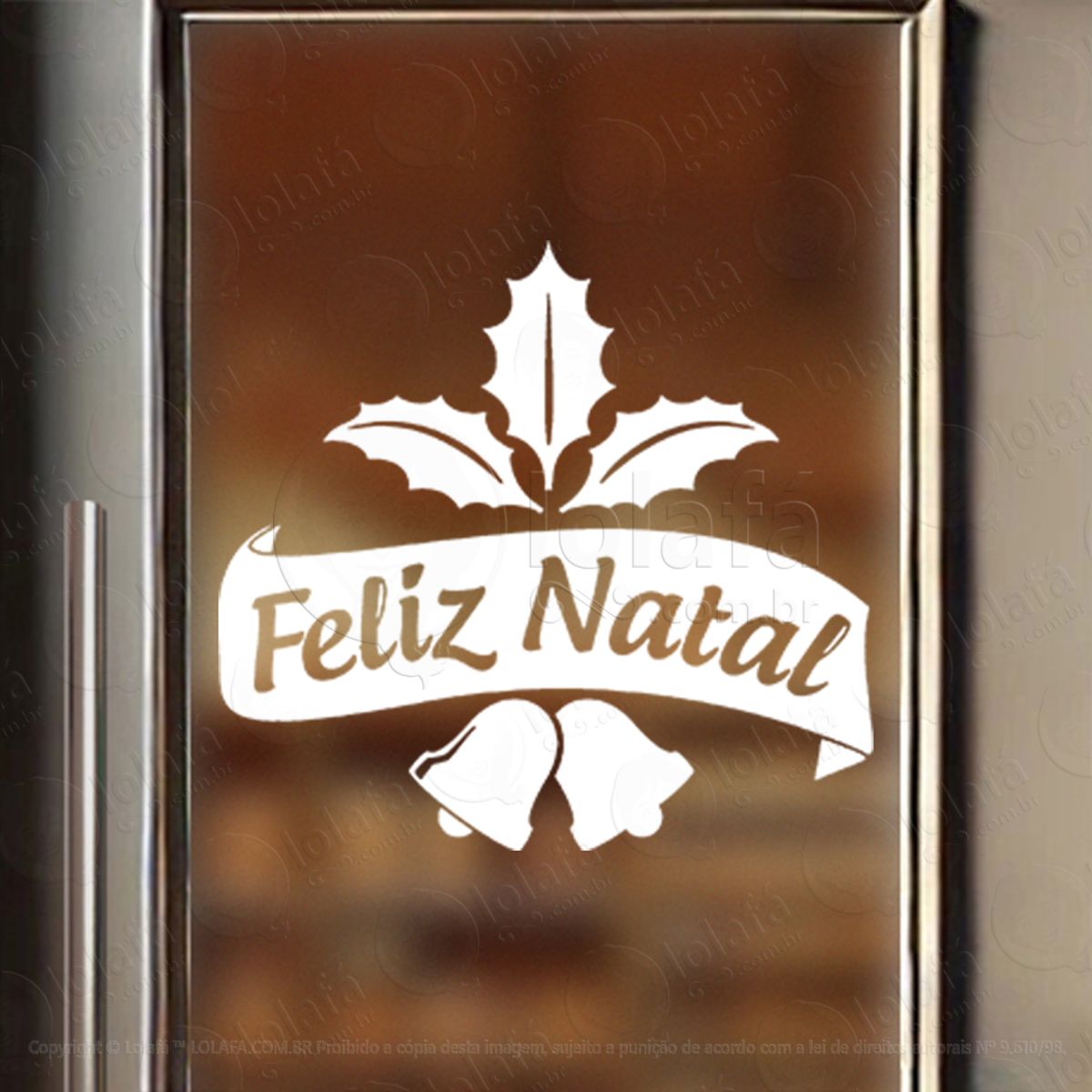 frase feliz natal e sinos adesivo de natal para vitrine, parede, porta - fácil remoção mod:418