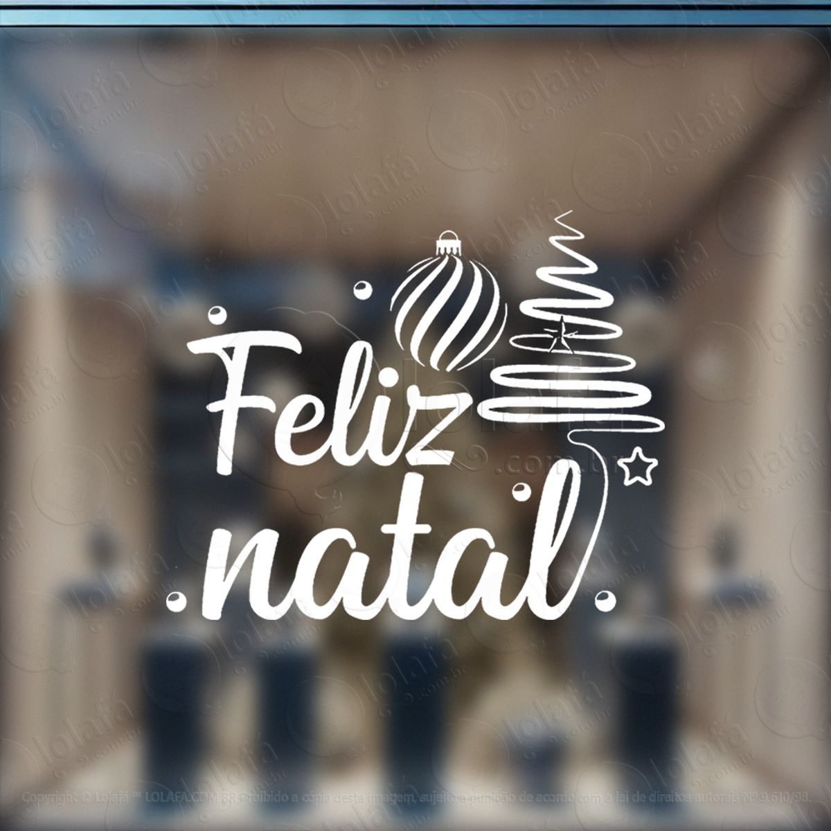 frase feliz natal e Árvore de natal adesivo de natal para vitrine, parede, porta - fácil remoção mod:419