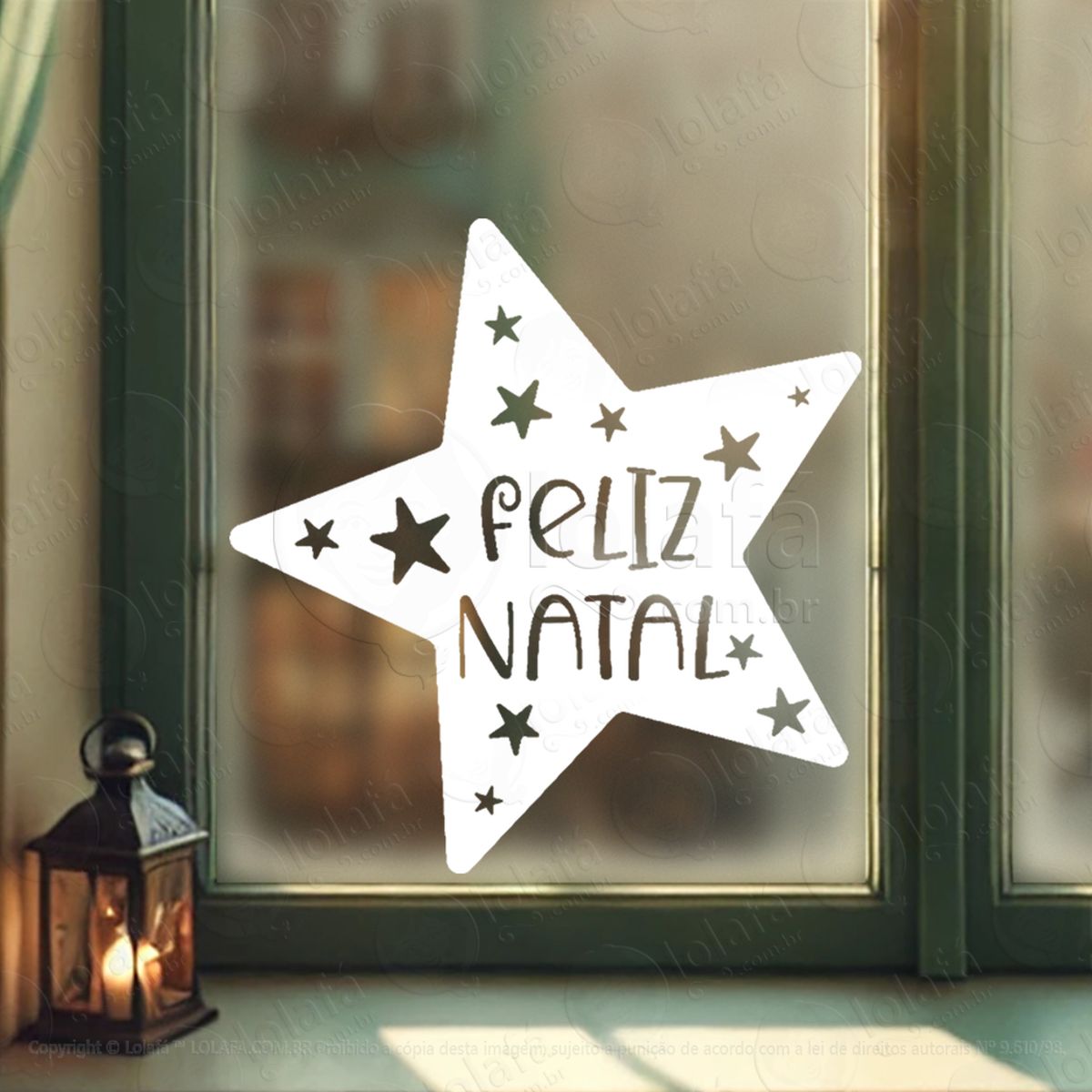 frase feliz natal na estrela adesivo de natal para vitrine, parede, porta - fácil remoção mod:424