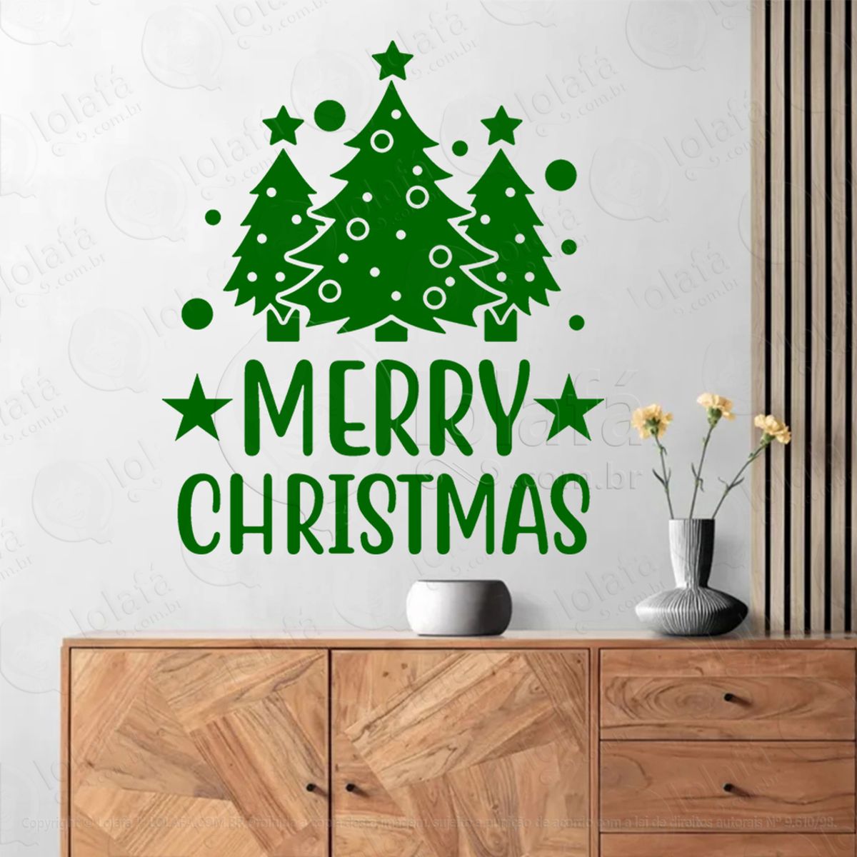 frase merry christmas e Árvores adesivo de natal para vitrine, parede, porta - fácil remoção mod:439