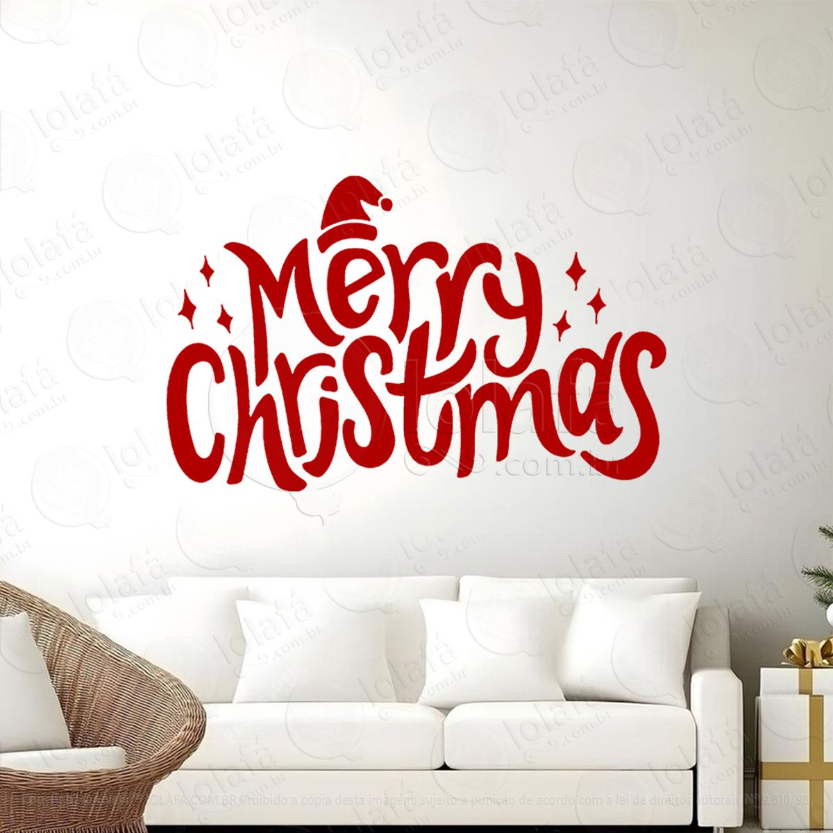 frase merry christmas adesivo de natal para vitrine, parede, porta - fácil remoção mod:441