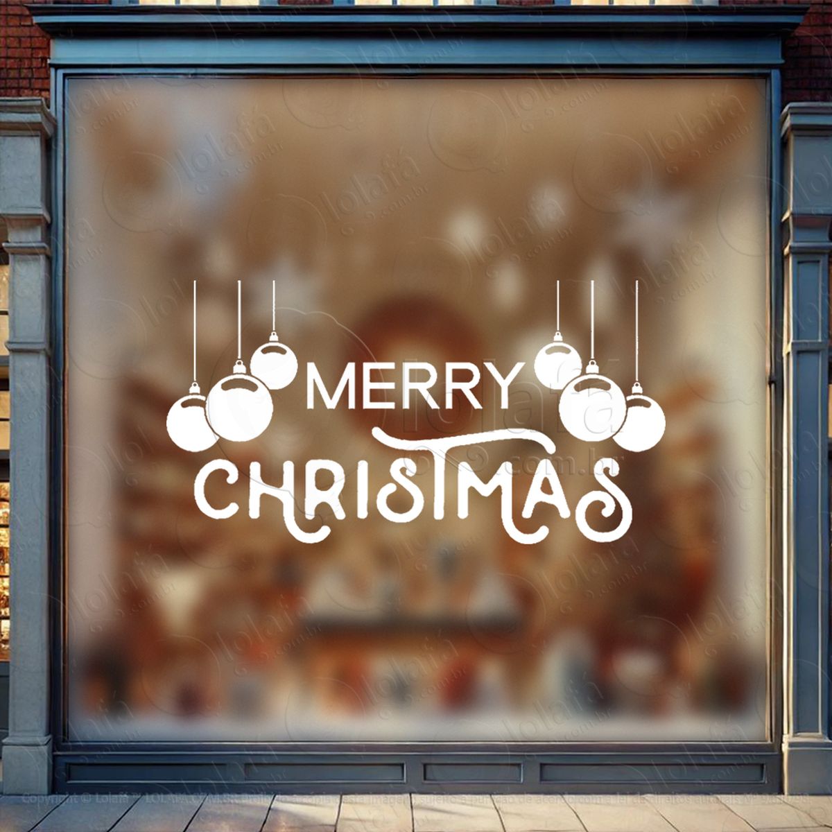 frase merry christmas e bolas adesivo de natal para vitrine, parede, porta - fácil remoção mod:453